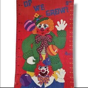 Vintage Child Height Growth Chart Measuring Wall Hanging Circus Clowns 1984 Red